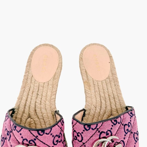 Gucci GG Espadrille Mule Sandal EU 37.5 US 7.5 Pink Purple Monogram Canvas Slide - Picture 3 of 9